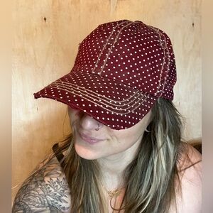 Distressed red white polka dot country baseball hat